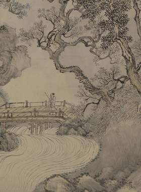 王翚夏五吟梅图清四王仿古山水图复制品高清艺术微喷画心临摹画稿