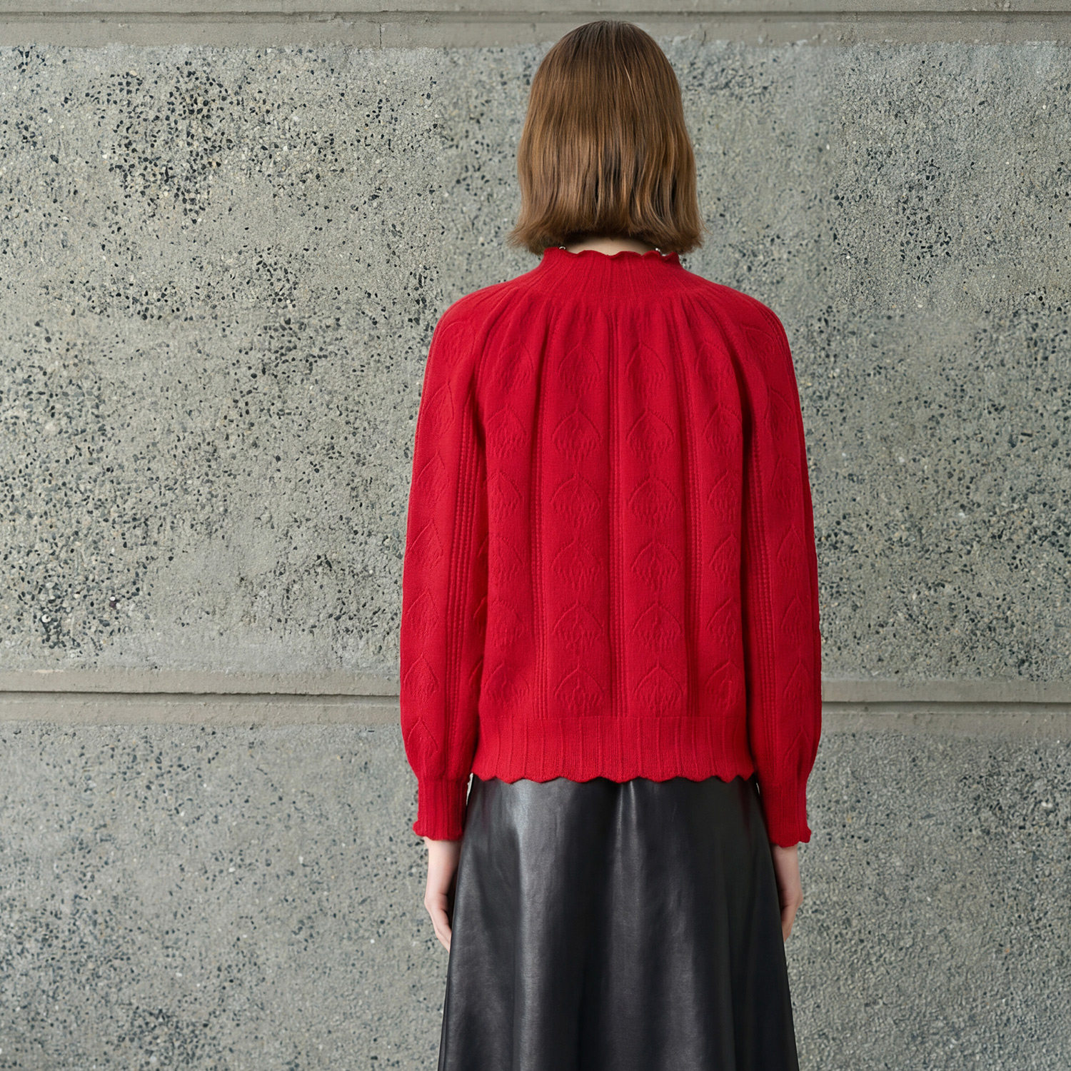 【100%羊毛】颜域红色提花针织毛衣女秋冬保暖复古粗毛线V领上衣,淘宝优惠券,粉丝福利购,淘宝优惠卷