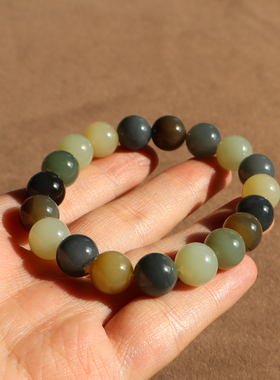 楼兰三色玉青花三彩10mm圆珠手串