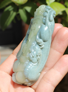 新疆蓝玉黄口一线天财神手把件