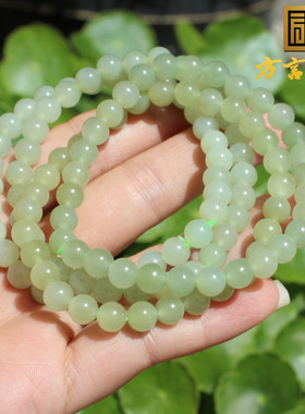 和田玉青海料冰底细腻晴水色手串