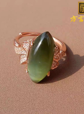 爆买方言精品和田玉特惠俄罗斯老坑料灵活猫眼碧玉银镶玉戒指s10