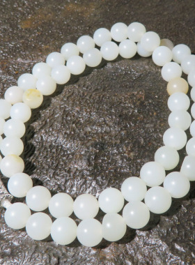 罕见方言和田玉精品收藏新疆细腻挂金皮白玉籽料卡8mm圆珠项链w1