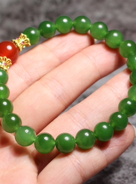 俄罗斯老坑冰底细润阳绿碧玉手串