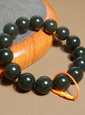 方言品牌和田玉精品特色新疆温润特细塔县黑青玉卡14mm手串手链R5