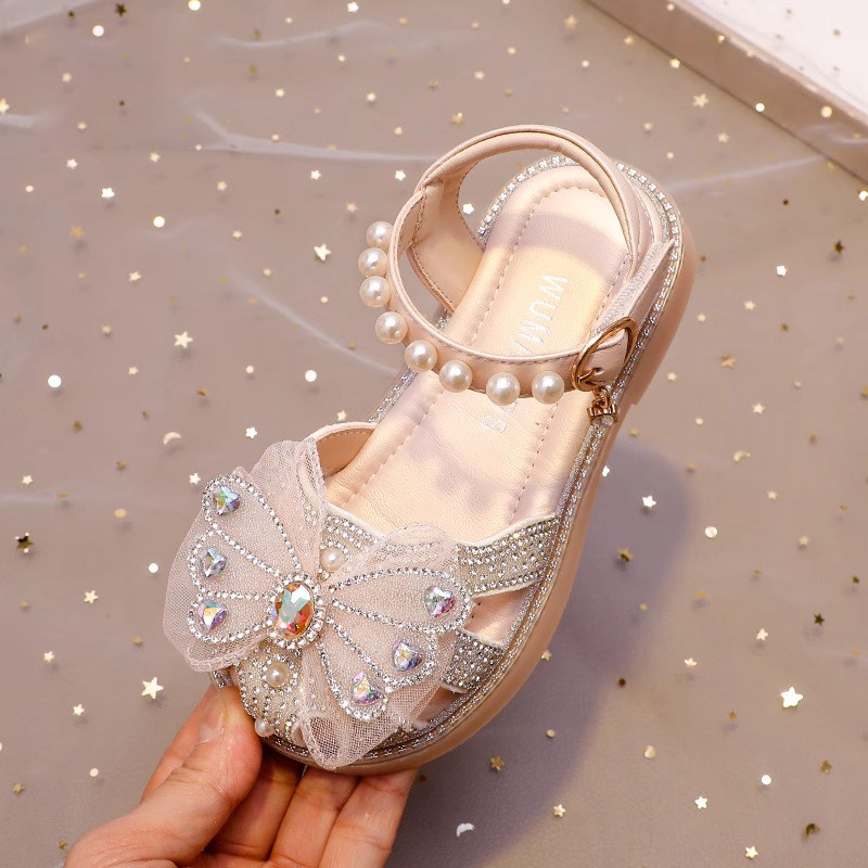 Genuine Leather Girls Princess Girls Crystal Sandals