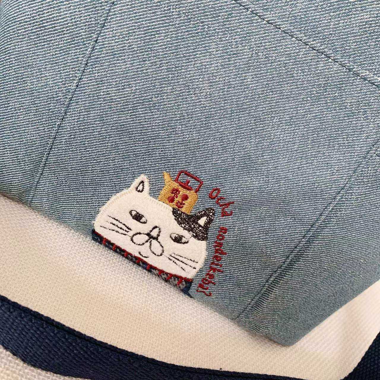 日本kusuguru刺绣胖猫斜挎包单肩包手提手拎布艺逛街购物通勤912,淘宝优惠券,粉丝福利购,淘宝优惠卷