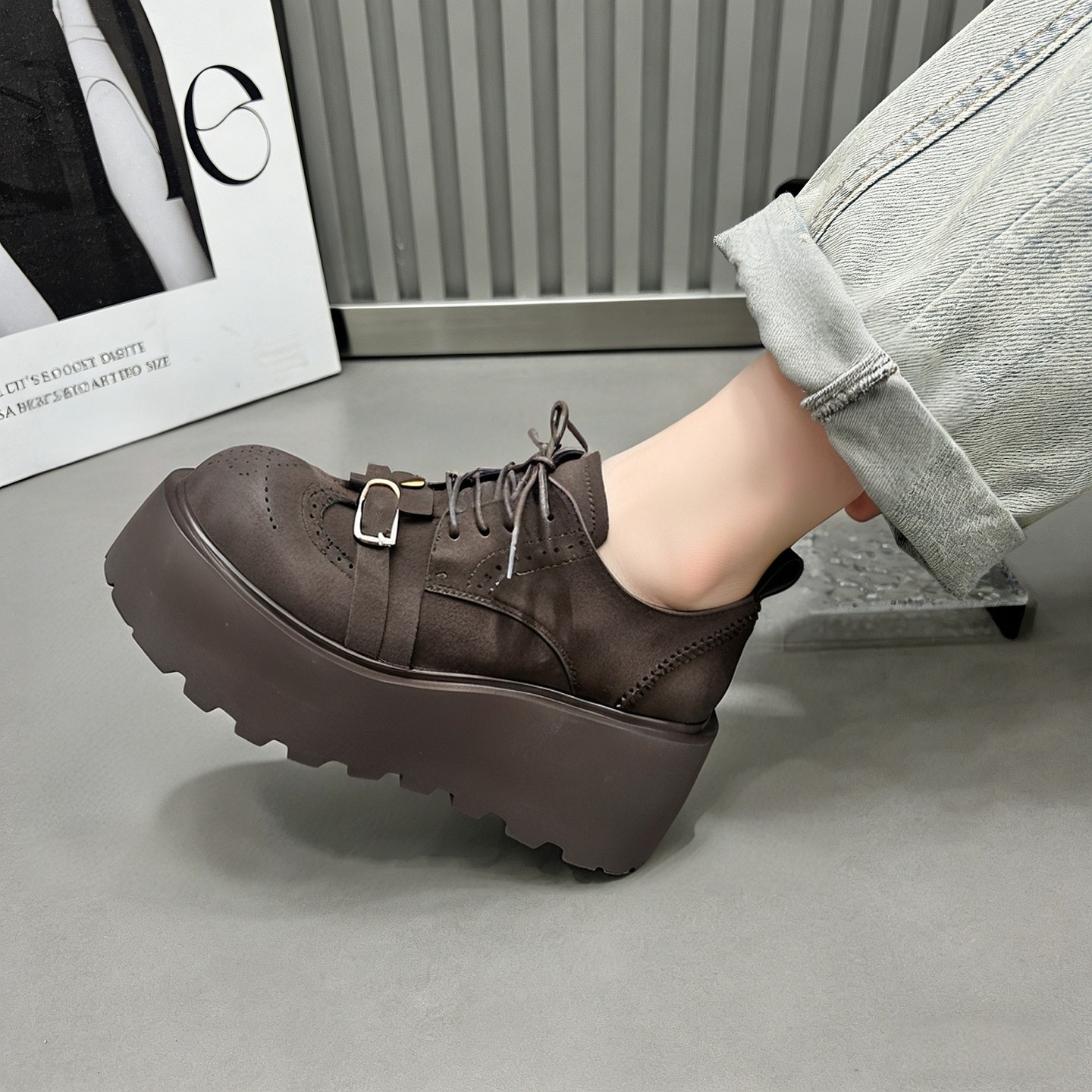 厚底松糕鞋女2026新款春季小个子增高显脚小皮带扣百搭休闲乐福鞋,淘宝优惠券,粉丝福利购,淘宝优惠卷