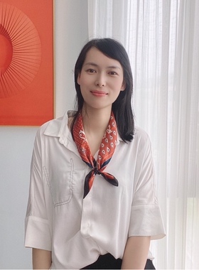 复古素绉缎桑蚕丝橘色职场小方巾