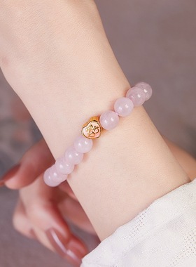 足银999冷珐琅爱心樱桃天然粉水晶串珠手串女新中式清新高级手链