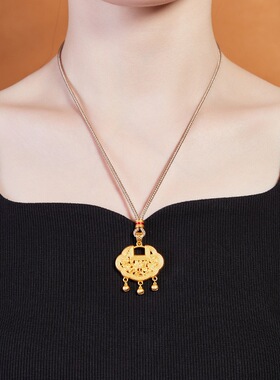 足银999古法花丝镂空冷珐琅吉祥如意锁吊坠项链女新中式新年礼物