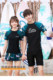 Couple style split skirt style short sleeve boxer swimsuit