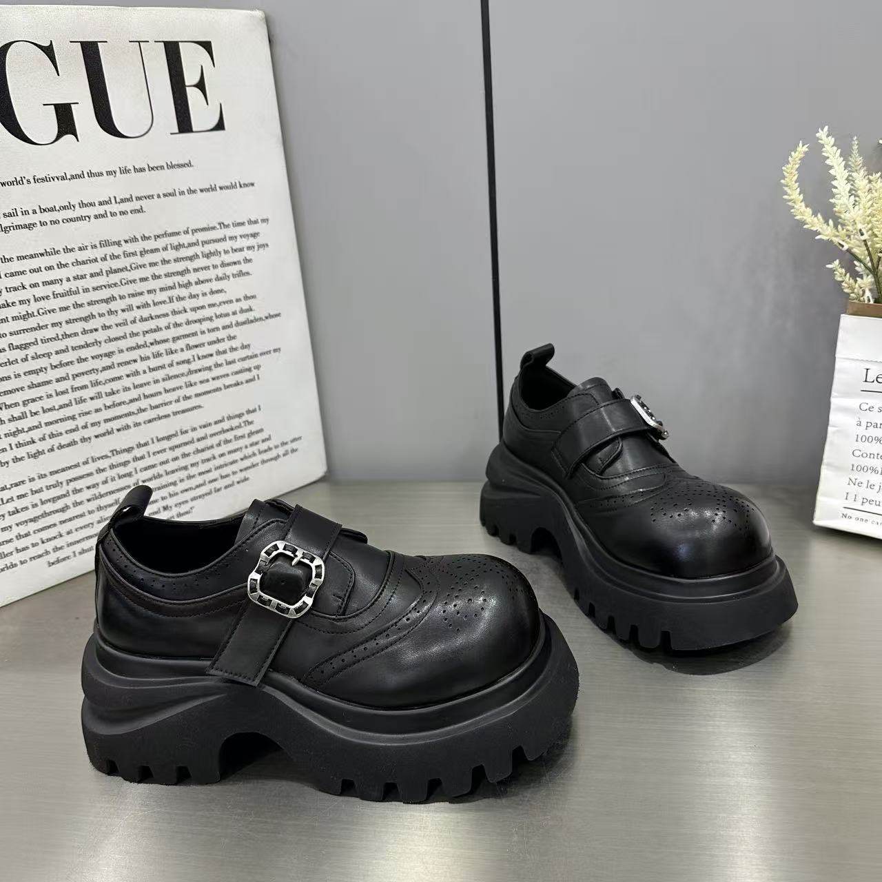 欧洲站2026春季新款英伦风厚底乐福鞋女复古圆头小学院风粗跟单鞋,淘宝优惠券,粉丝福利购,淘宝优惠卷