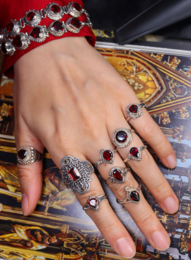 法式复古宫廷纯银石榴石手工戒指