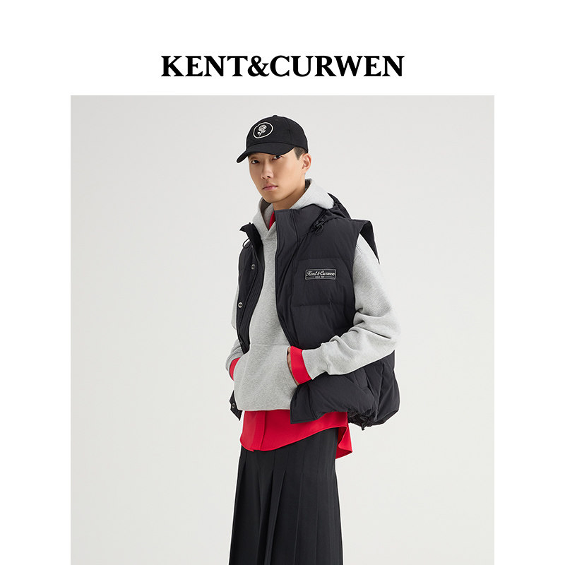 KENT&CURWEN/肯迪文秋冬男女同款羊毛混纺廓形藏帽白鹅羽绒马甲,淘宝优惠券,粉丝福利购,淘宝优惠卷