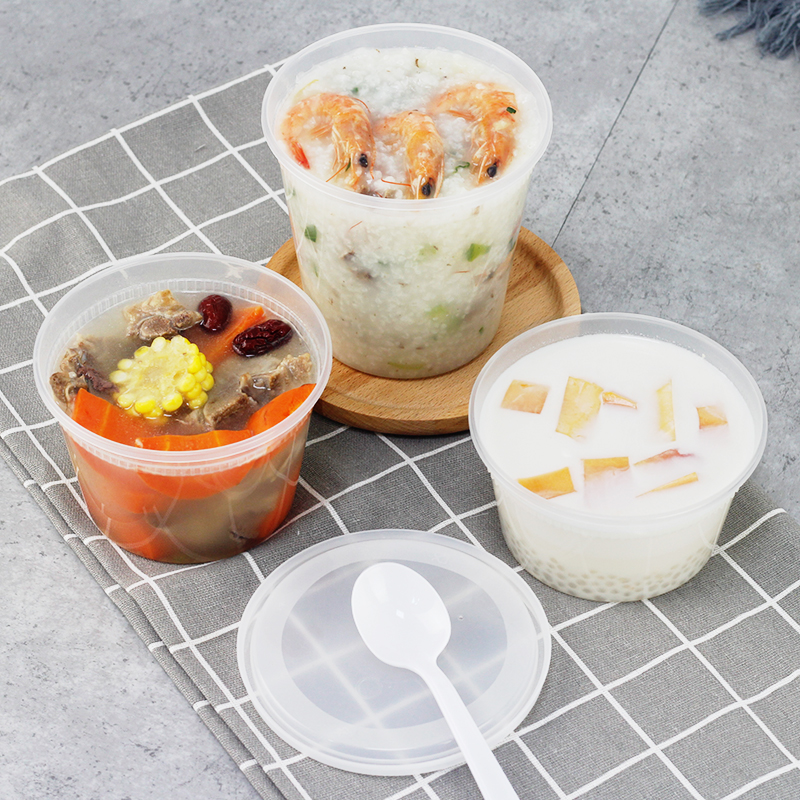 一次性碗甜品汤碗透明加厚外卖藕粉打包盒圆形带盖高档水果捞餐盒