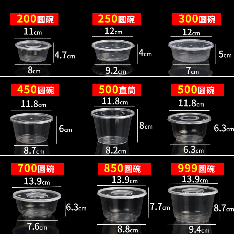 一次性餐盒外卖打包盒加厚桶汤碗圆形不漏pp透明带盖塑料快餐饭盒-图0