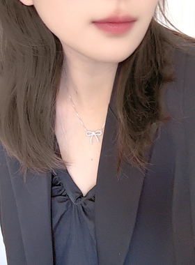 古丽古丽蝴蝶结项链气质百搭甜美简约丝带满钻锁骨链925银06925
