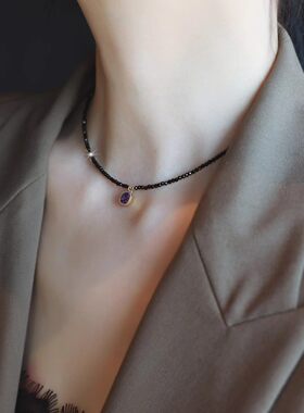 TinySylvie黑尖晶石轻奢锁骨链