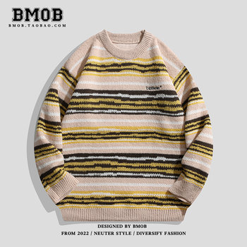 ເສື້ອກັນໜາວ BMOB ຜູ້ຊາຍດູໃບໄມ້ລົ່ນແລະລະດູຫນາວແບບຂີ້ກຽດແບບຍີ່ປຸ່ນ retro ອ່ອນໆ waxy sweater ຮອບຄໍວ່າງເທິງສໍາລັບຄູ່ຜົວເມຍ