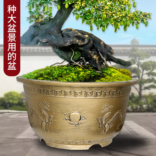 Large diameter imitation ceramic thickened flower pot bronze plastic resin iron tree balcony courtyard fish lotus water lily flower pot