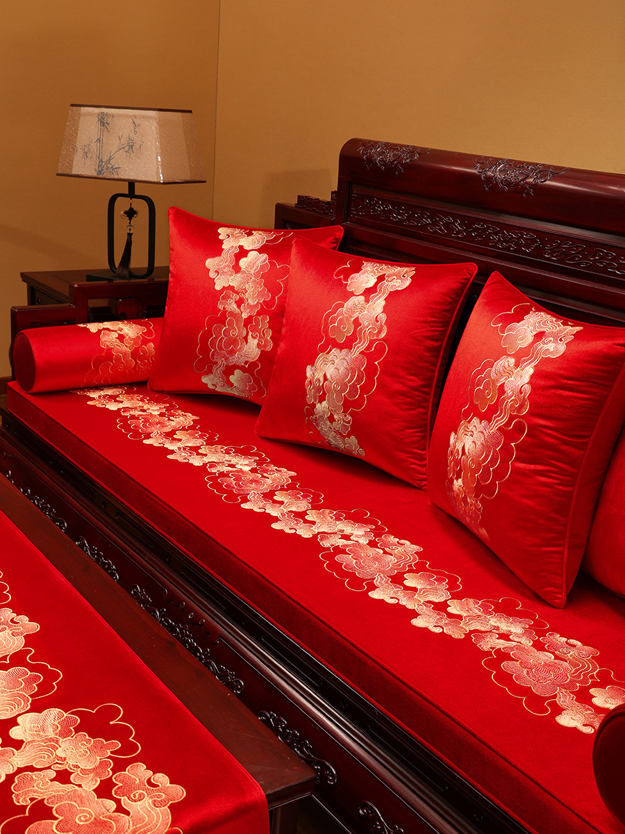 新中式红木沙发垫绒面坐垫椅子垫子秋冬绒布座垫实木沙发套罩全包