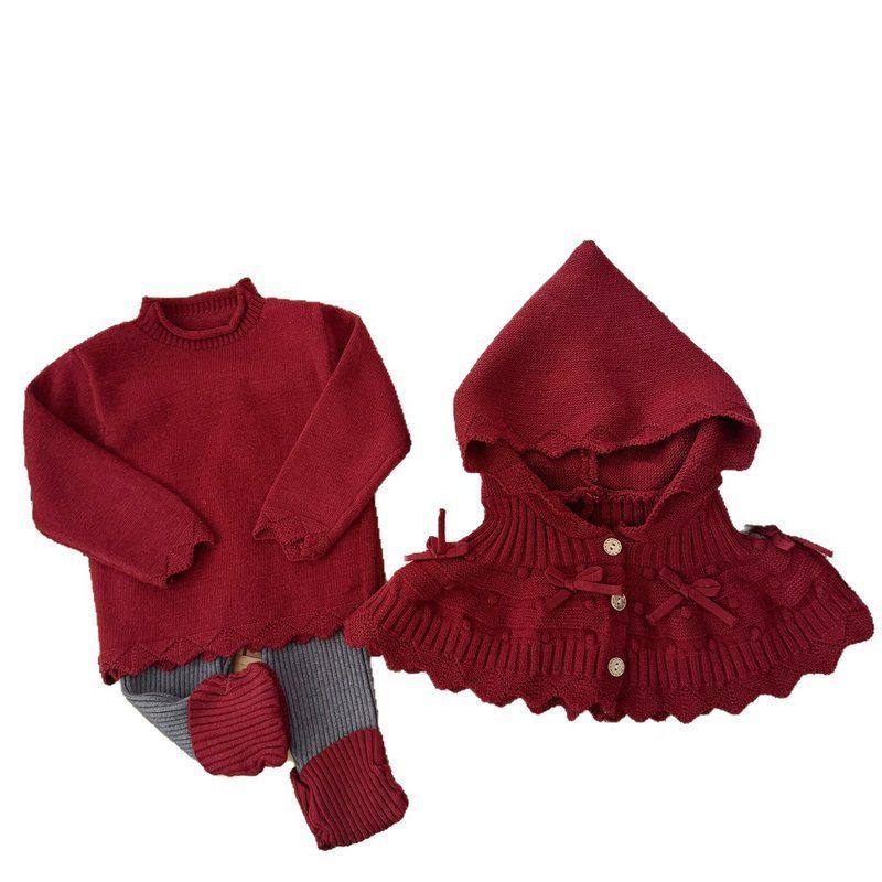 【三件套】26春针织毛线衣服套装喜庆抓周满月连帽披肩+上衣+裤子,淘宝优惠券,粉丝福利购,淘宝优惠卷