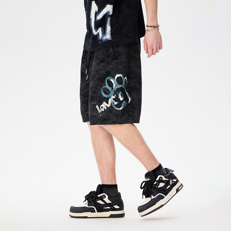 LAMLICKA熊掌仿水洗黑色短裤男宽松休闲百搭中裤美式运动五分裤,淘宝优惠券,粉丝福利购,淘宝优惠卷