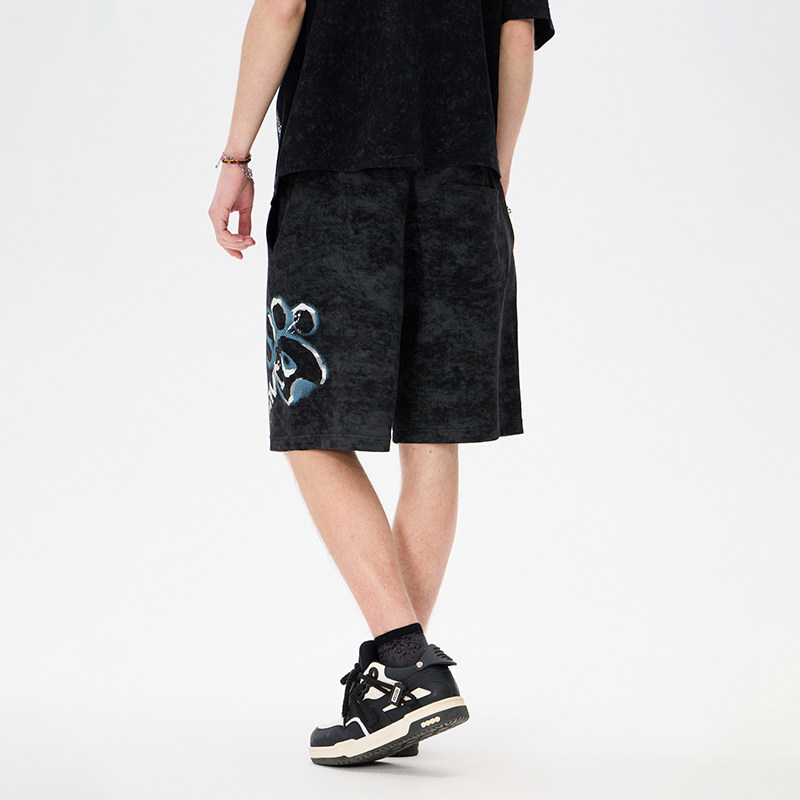 LAMLICKA熊掌仿水洗黑色短裤男宽松休闲百搭中裤美式运动五分裤,淘宝优惠券,粉丝福利购,淘宝优惠卷