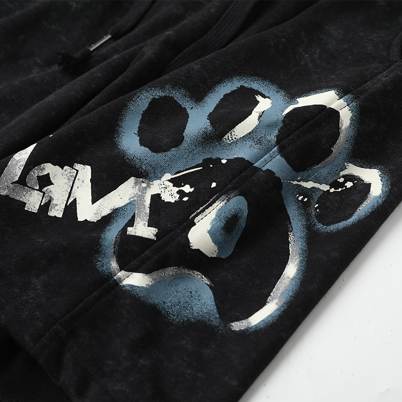 LAMLICKA熊掌仿水洗黑色短裤男宽松休闲百搭中裤美式运动五分裤,淘宝优惠券,粉丝福利购,淘宝优惠卷