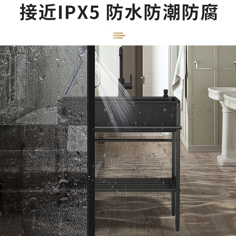 石英石洗衣池庭院阳台家用深单水槽户外不锈钢支架洗手盆一体台盆 - 图0