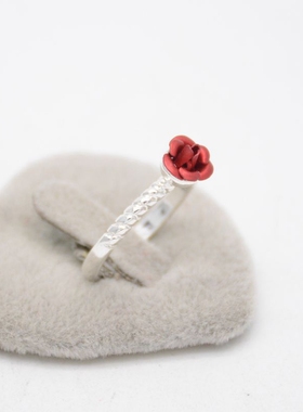 韩版红色玫瑰花朵戒指甜美气质