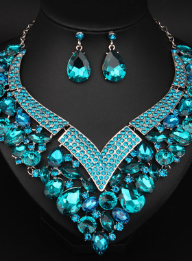 欧美夸张演出装饰品时尚气质晚宴礼服水钻宝石项链耳环首饰配饰品