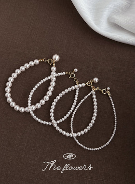 正圆高光玻璃爆款珍珠钢丝线手链时尚通勤轻奢风法式手饰工厂饰品