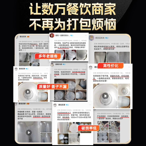 圆形1000ML加厚一次性餐盒饭盒外卖打包盒塑料透明快餐盒汤碗带盖 - 图2
