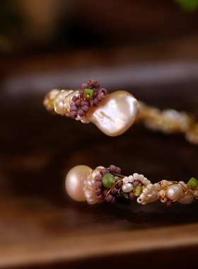 光的诗人 陌上芊原创天然巴洛克珍珠手镯小众设计开口手圈女