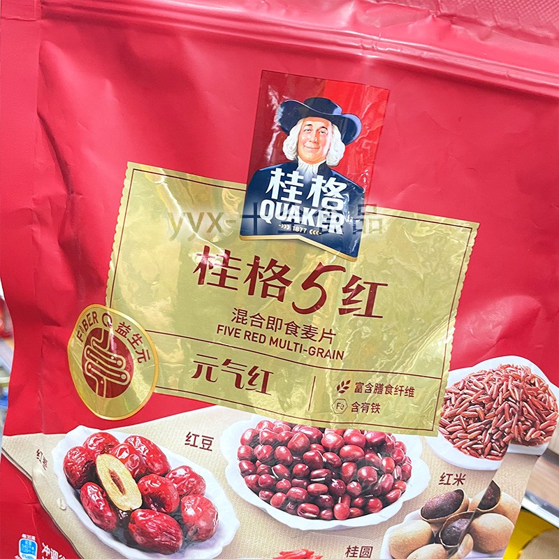 QUAKER/桂格五红混合即食麦片480g 早餐代餐营养谷物燕麦冲饮即食 - 图0