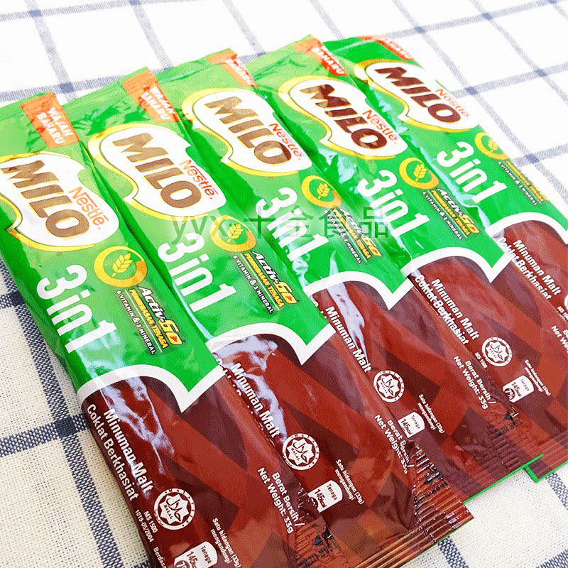 马来西亚雀巢美禄MILO巧克力3合1速溶麦芽能量冲饮5小条X33g散装_虎窝淘