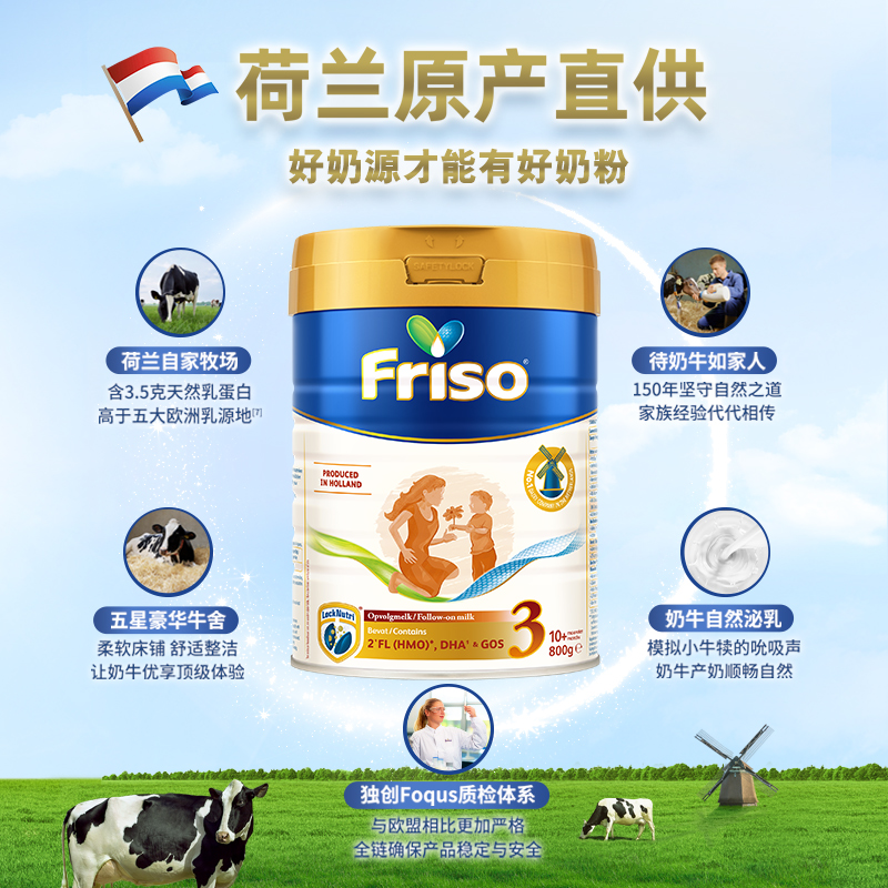 【新品首发】Friso荷美白金美素佳儿3段较大婴儿配方奶粉800g*6罐 - 图3