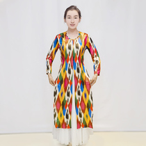 Xinjiang Uygur ethnic dance performance stage dress square dance costumes long sleeve ice silk yarn blouse external hitch