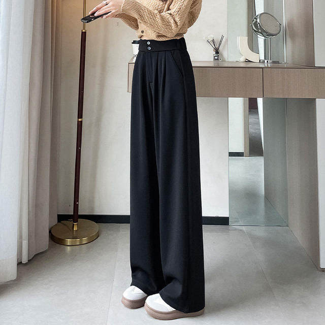 ກາງເກງຜ້າໄຫມ Ice silk suit pants for women 2026 summer thin wide-leg pants for women high-waist drape high-end narrow straight pants for women