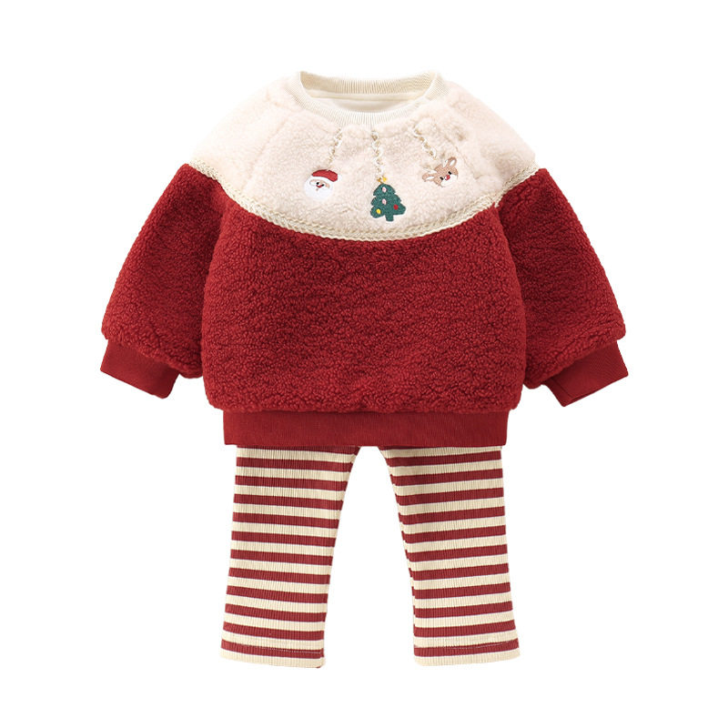 婴儿秋冬套装2025新款女宝宝加绒打底衫夹棉背带裤冬季衣服两件套,淘宝优惠券,粉丝福利购,淘宝优惠卷