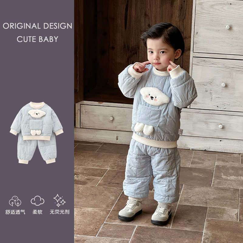 儿童套装秋冬装男女宝宝小狗家居服夹棉棉衣棉裤婴幼儿分体两件套,淘宝优惠券,粉丝福利购,淘宝优惠卷
