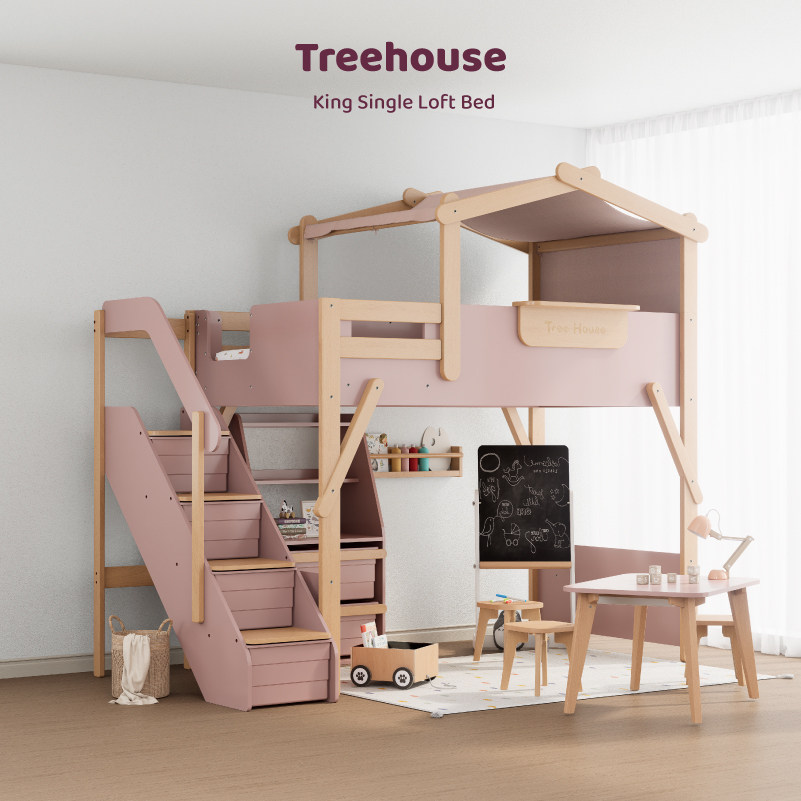 Boori儿童树屋床高架床双层上下子母双层床高低床全实木上床下桌,淘宝优惠券,粉丝福利购,淘宝优惠卷