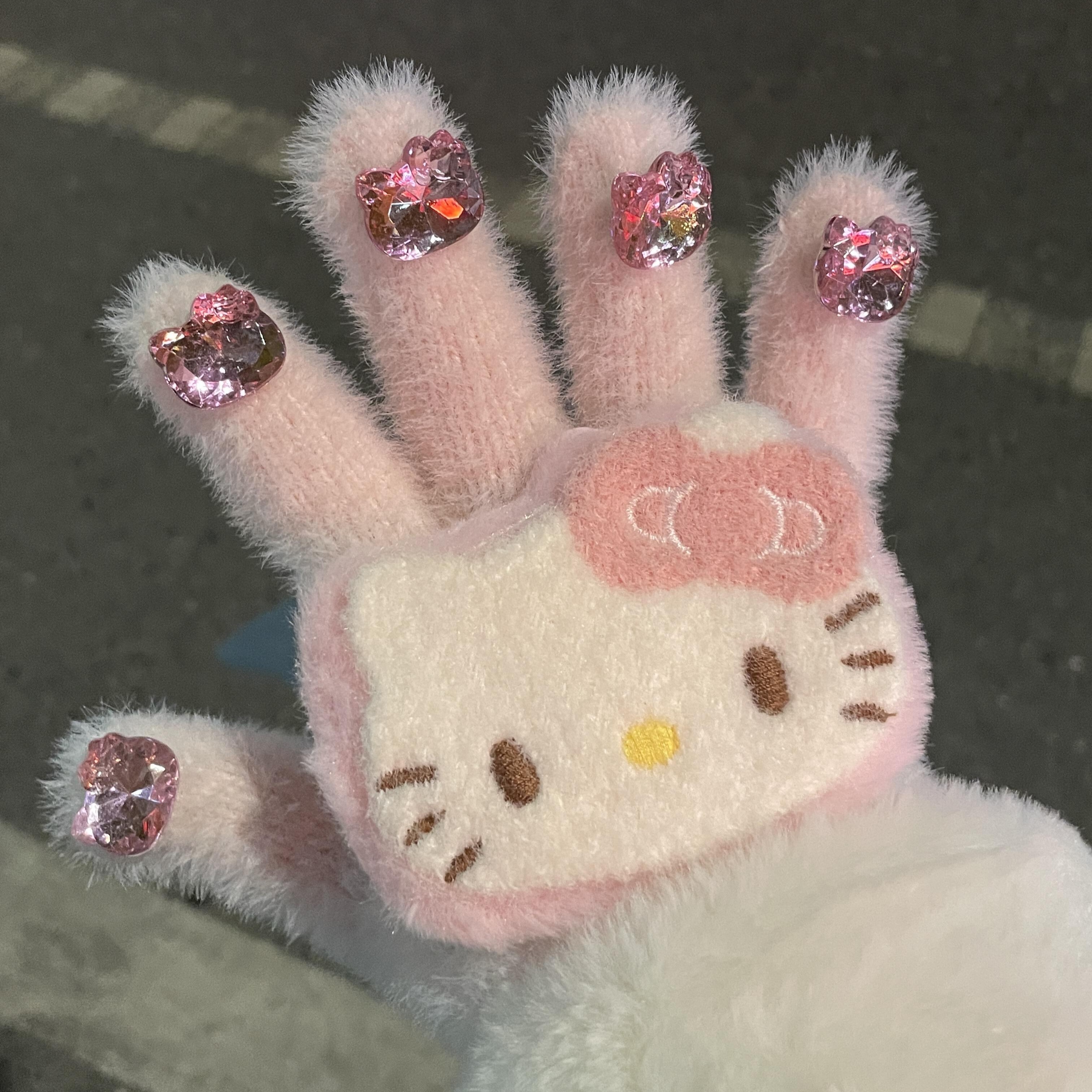 可爱KT水钻毛绒分指露指触屏儿童手套女冬季防寒防风保暖加厚,淘宝优惠券,粉丝福利购,淘宝优惠卷