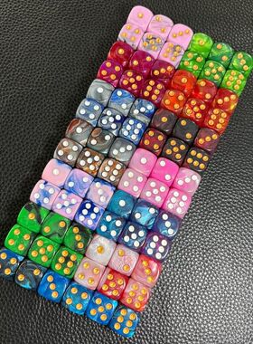 圆角16mm大理石纹混色双色实色杂色彩色拼色创意跨境直供环保骰子