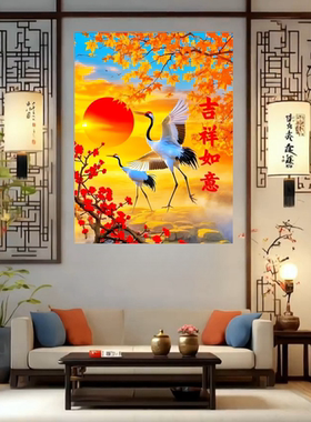 吉祥如意仙鹤呈祥自粘贴画贴客厅玄关书房房间墙面自贴装饰新款