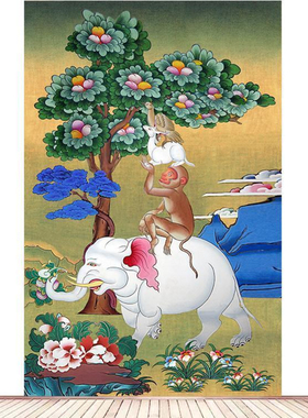 吉祥四瑞寿星图祝寿海报大象三阳开泰招财玄关招财画客厅装饰画