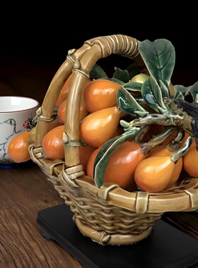 推荐黄金袋金玉满堂丰收枇杷水果篮石湾公仔家居饰品中式居家摆件