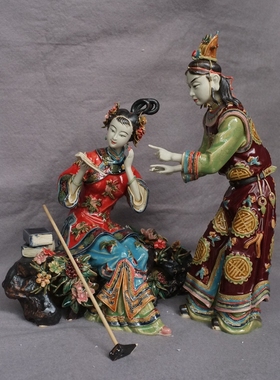 摆件石湾公仔客厅陶瓷仕女新中式